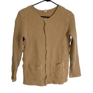 Poudre Organics Waffle Shirt Womens Small Tan Long Sleeve Snap Front Cotton Top